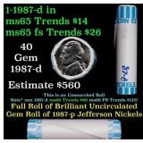 BU Shotgun Jefferson 5c roll, 1987-d 40 pcs Bank $