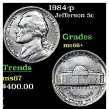1984-p Jefferson Nickel 5c Grades GEM++ Unc