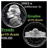 1992-s Proof Jefferson Nickel 5c Grades GEM++ Proo