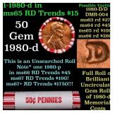 BU Shotgun Lincoln 1c roll, 1980-d 50 pcs Bank Wra