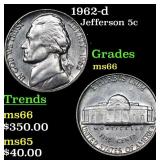 1962-d Jefferson Nickel 5c Grades GEM+ Unc