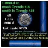 BU Shotgun Jefferson 5c roll, 1990-d 40 pcs Bank $