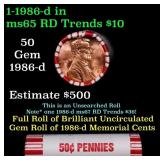 BU Shotgun Lincoln 1c roll, 1986-d 50 pcs Bank Wra