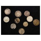 Group of 10 Coins, 2x 1/2 Franc, 10 Cents, 2x Cana