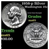 1958-p Washington Quarter Silver 25c Grades GEM Un
