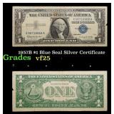 1957B $1 Blue Seal Silver Certificate Grades vf+