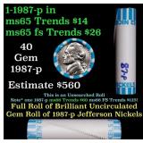 BU Shotgun Jefferson 5c roll, 1987-p 40 pcs Bank $