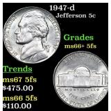 1947-d Jefferson Nickel 5c Grades GEM++ 5fs