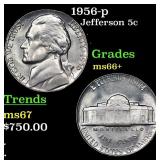 1956-p Jefferson Nickel 5c Grades GEM++ Unc