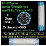 BU Shotgun Jefferson 5c roll, 1987-p 40 pcs Bank $