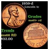 1959-d Lincoln Cent 1c Grades GEM+ Unc RD