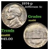 1974-p Jefferson Nickel 5c Grades GEM+ Unc