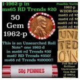 BU Shotgun Lincoln 1c roll, 1962-p 50 pcs Bank Wra