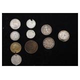 Group of 10 Coins - Showa 32 100 Yen, 2x France 50