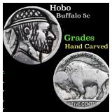 Hobo Buffalo Nickel 5c Grades Hand Carved