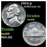 1964-p Jefferson Nickel 5c Grades GEM+ Unc