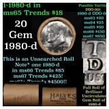 BU Shotgun Kennedy 50c roll, 1980-d 20 pcs Federal