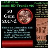 BU Shotgun Lincoln 1c roll, 2017-d 50 pcs Bank Wra