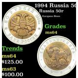 1994 Russia 50 Rubles Bimetallic Y# 368 Grades Cho
