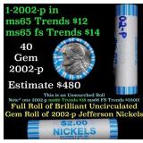 BU Shotgun Jefferson 5c roll, 2002-p 40 pcs Bank $