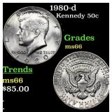 1980-d Kennedy Half Dollar 50c Grades GEM+ Unc
