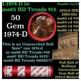 BU Shotgun Lincoln 1c roll, 1974-d 50 pcs Dunbar W