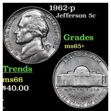 1962-p Jefferson Nickel 5c Grades GEM+ Unc