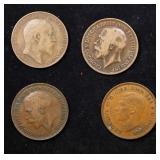 Group of 4 Coins, Great Britain Pennies, 1909, 191