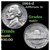 1964-d Jefferson Nickel 5c Grades GEM+ Unc