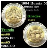 1994 Russia 50 Rubles Bimetallic Y# 369 Grades GEM