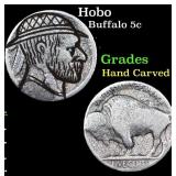 Hobo Buffalo Nickel 5c Grades Hand Carved