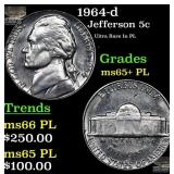 1964-d Jefferson Nickel 5c Grades GEM+ PL