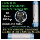 BU Shotgun Jefferson 5c roll, 1987-p 40 pcs Bank $