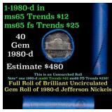 BU Shotgun Jefferson 5c roll, 1980-d 40 pcs Bank $