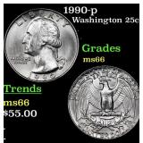 1990-p Washington Quarter 25c Grades GEM+ Unc