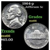1964-p Jefferson Nickel 5c Grades GEM+ Unc