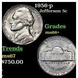 1956-p Jefferson Nickel 5c Grades GEM++ Unc