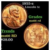 1955-s Lincoln Cent 1c Grades GEM+ Unc RD
