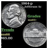 1964-p Jefferson Nickel 5c Grades GEM+ Unc