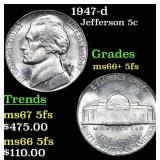 1947-d Jefferson Nickel 5c Grades GEM++ 5fs
