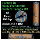 BU Shotgun Jefferson 5c roll, 1992-p 40 pcs Bank $