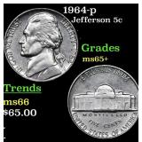 1964-p Jefferson Nickel 5c Grades GEM+ Unc
