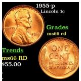 1955-p Lincoln Cent 1c Grades GEM+ Unc RD