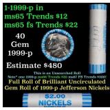 BU Shotgun Jefferson 5c roll, 1999-p 40 pcs Bank $