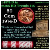 BU Shotgun Lincoln 1c roll, 1974-d 50 pcs Dunbar W