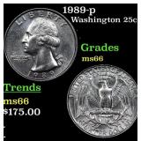 1989-p Washington Quarter 25c Grades GEM+ Unc