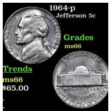 1964-p Jefferson Nickel 5c Grades GEM+ Unc
