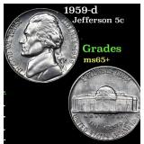 1959-d Jefferson Nickel 5c Grades GEM+ Unc