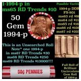 BU Shotgun Lincoln 1c roll, 1994-p 50 pcs Bank Wra