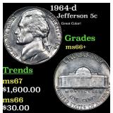 1964-d Jefferson Nickel 5c Grades GEM++ Unc